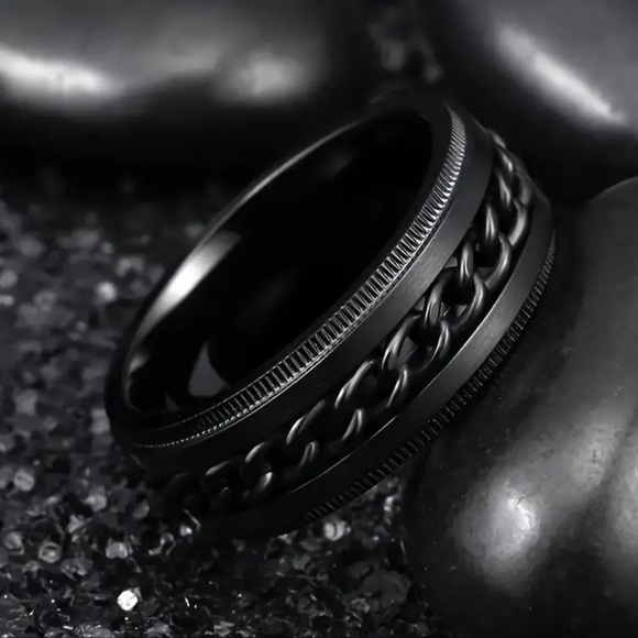 BRAND NEW Luxury Black Chain Titanium Men’s Ring - Picture 4 of 4